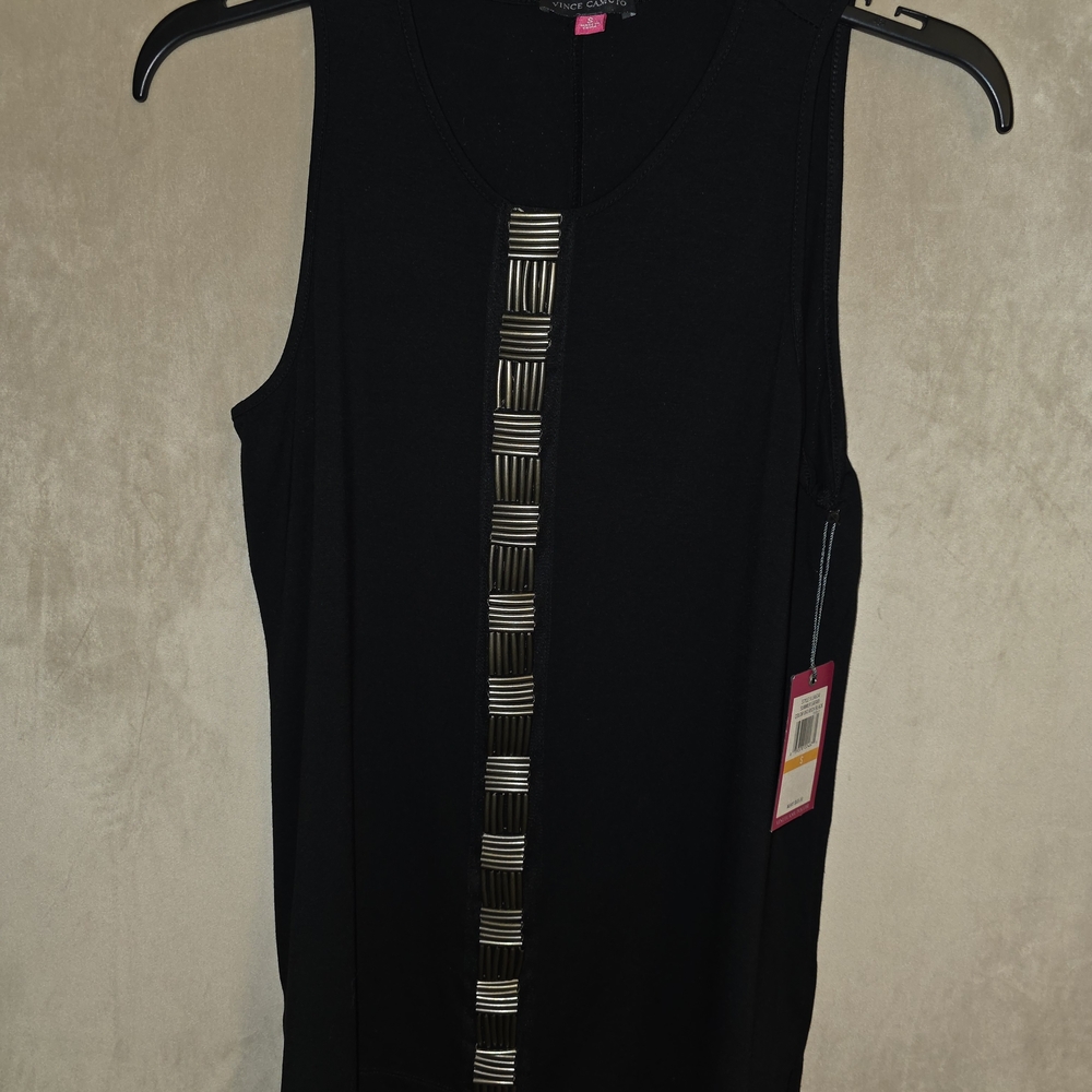 Vince Camuto Black Tank with Gold Metallic Center Trim